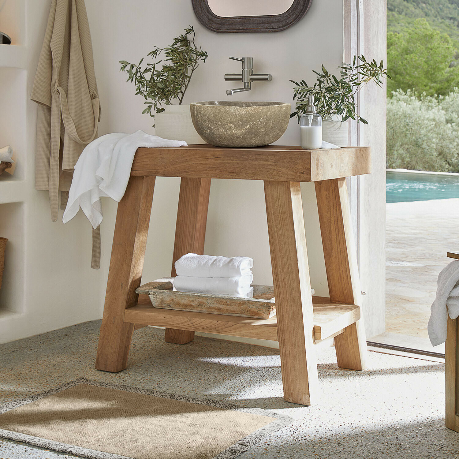 Mueble de baño con lavabo Aldmere | marrón/gris | Alto/Ancho/P aprox. 85/90/55 cm Mueble de baño con lavabo Aldmere | marrón/gris | Alto/Ancho/P aprox. 85/90/55 cm