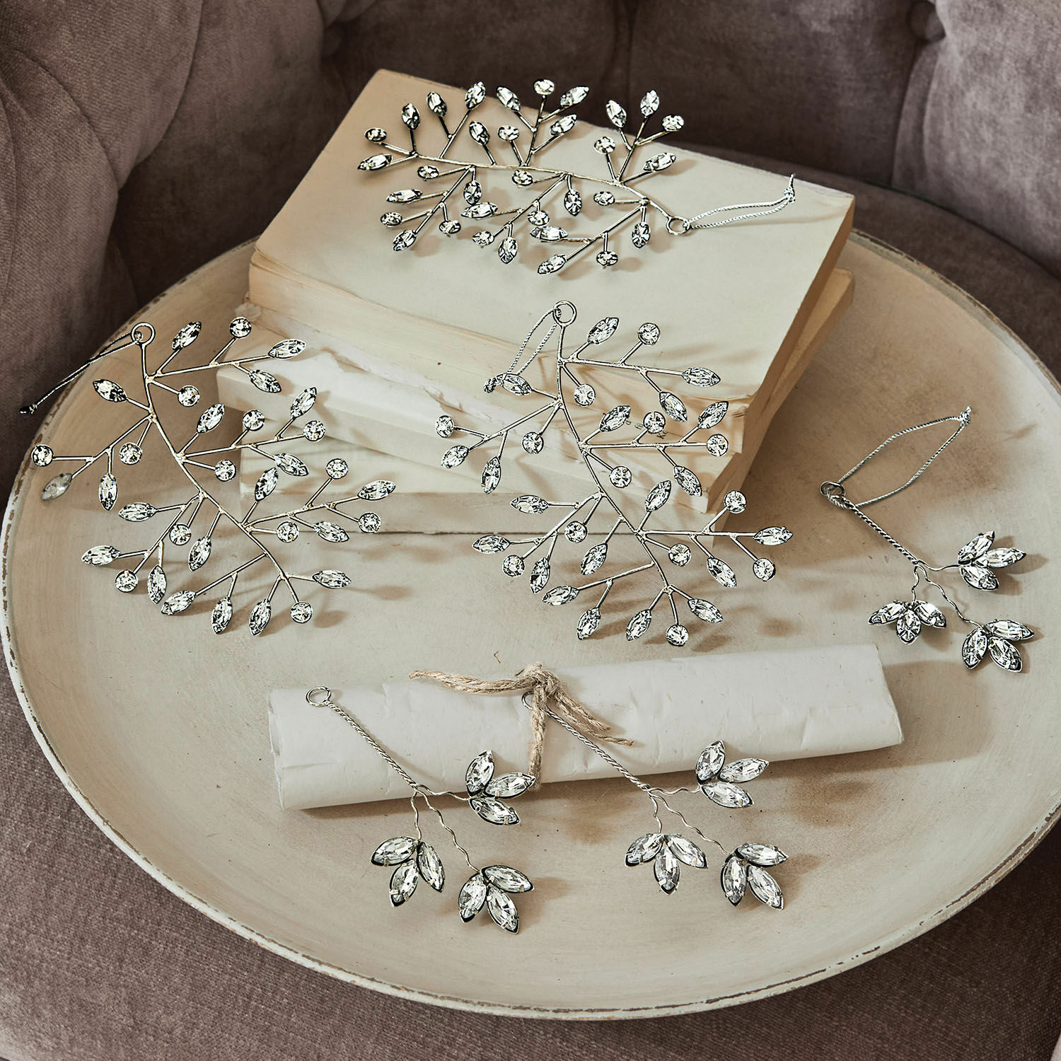 Set de 6 adornos navideños Eileen, Delicada artesanía, Con piedras de cristal brillantes, Con fina cinta para colgar en plata