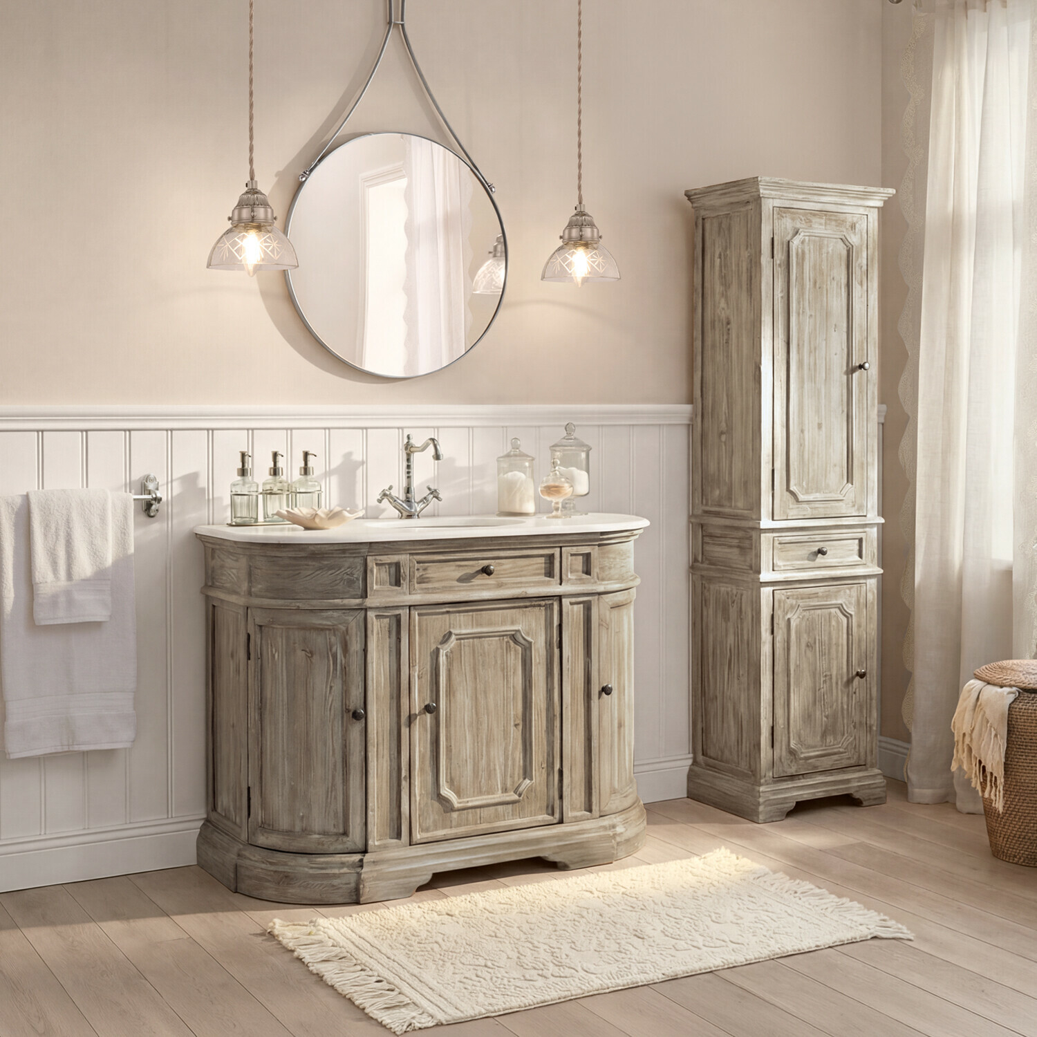 Mueble de baño con lavabo Pembroke | marrón envejecido/blanco | Alto/Ancho/P aprox. 85/110/60 cm Mueble de baño con lavabo Pembroke | marrón envejecido/blanco | Alto/Ancho/P aprox. 85/110/60 cm