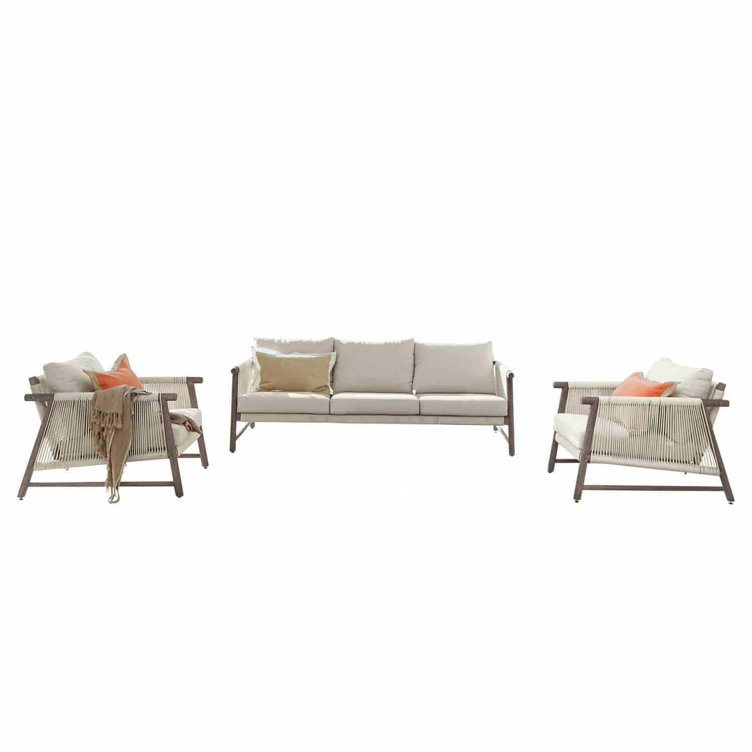 Grupo de asientos FSC®-100% Clarmontaine Conjunto de muebles con cojines beige y estructura de madera, mobiliario moderno para sala