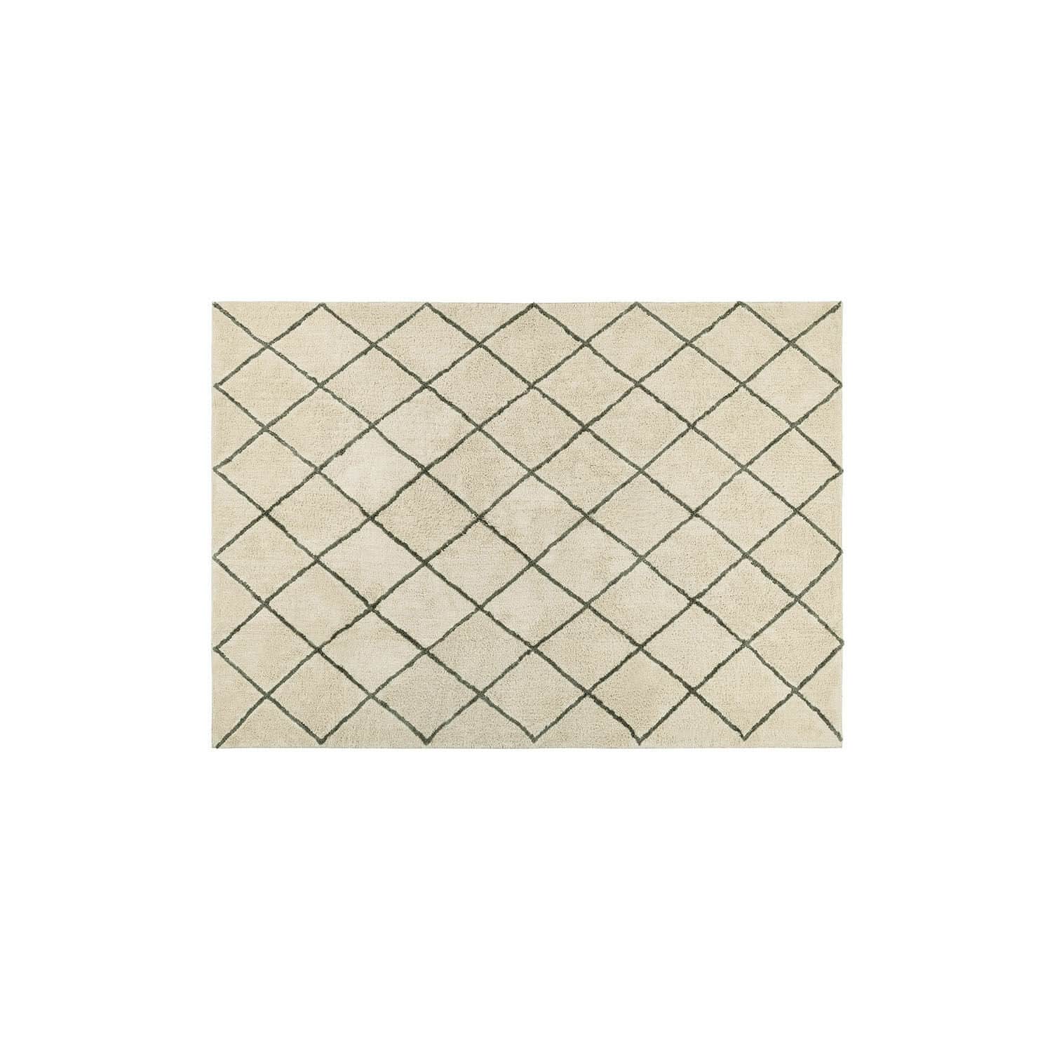 Alfombra Almiora Alfombra beige de material suave con patrón geométrico oscuro, ideal para salón moderno
