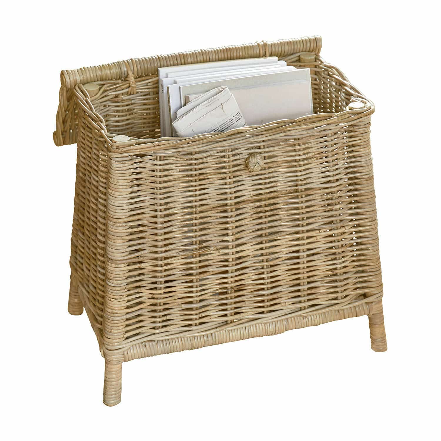 Baúl Tavillan Cesta de ratán natural con tapa, ideal para guardar periódicos y documentos