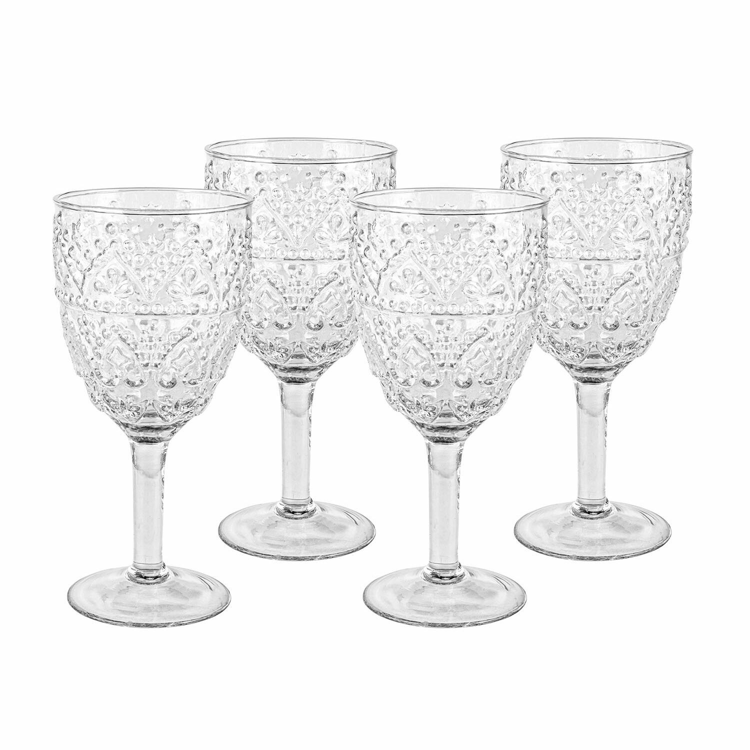 Set de 4 copas Ivrecourt Juego de cuatro copas de vino transparentes de vidrio decorado con patrón en relieve