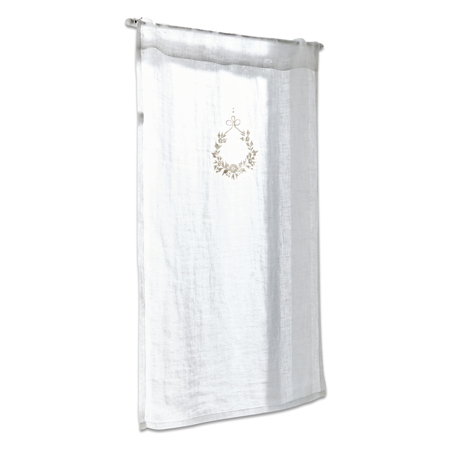 visillo Bréteny Cortina blanca de lino con delicado bordado de corona, decoración elegante para ventana