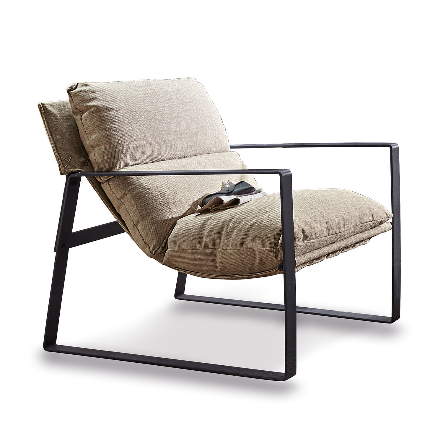 Sillón Seuvard Sillón moderno con tela beige y estructura metálica negra para sala de estar