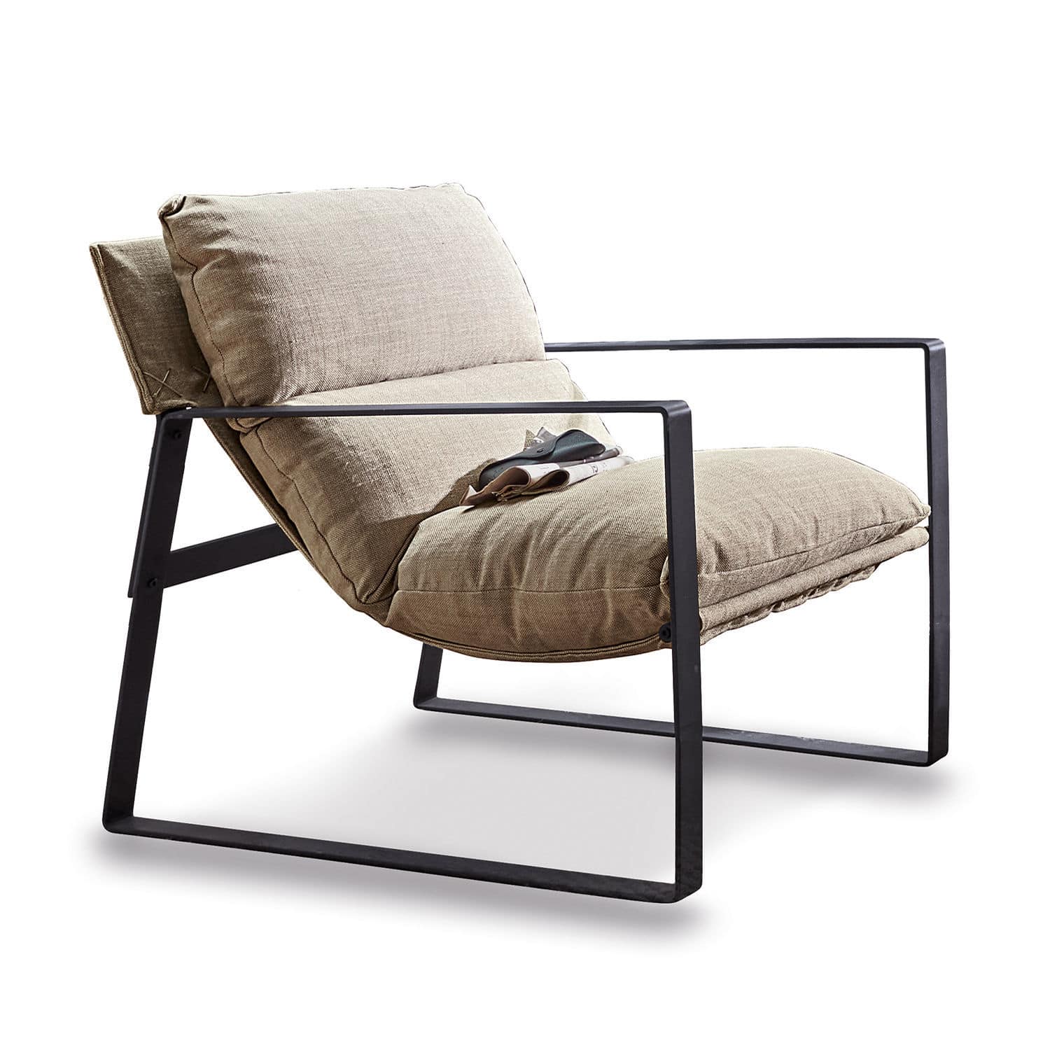 Sillón Seuvard Sillón moderno con tela beige y estructura metálica negra para sala de estar
