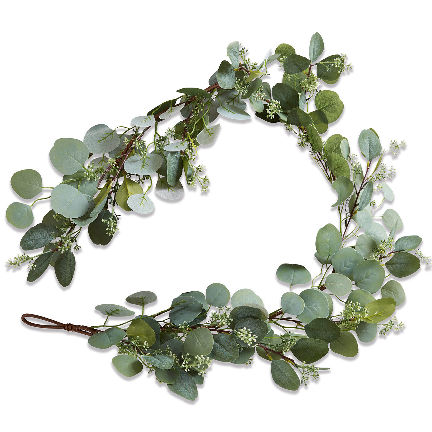 Guirnalda Xantos Corona decorativa de hojas verdes de eucalipto con pequeñas flores blancas para decoración interior