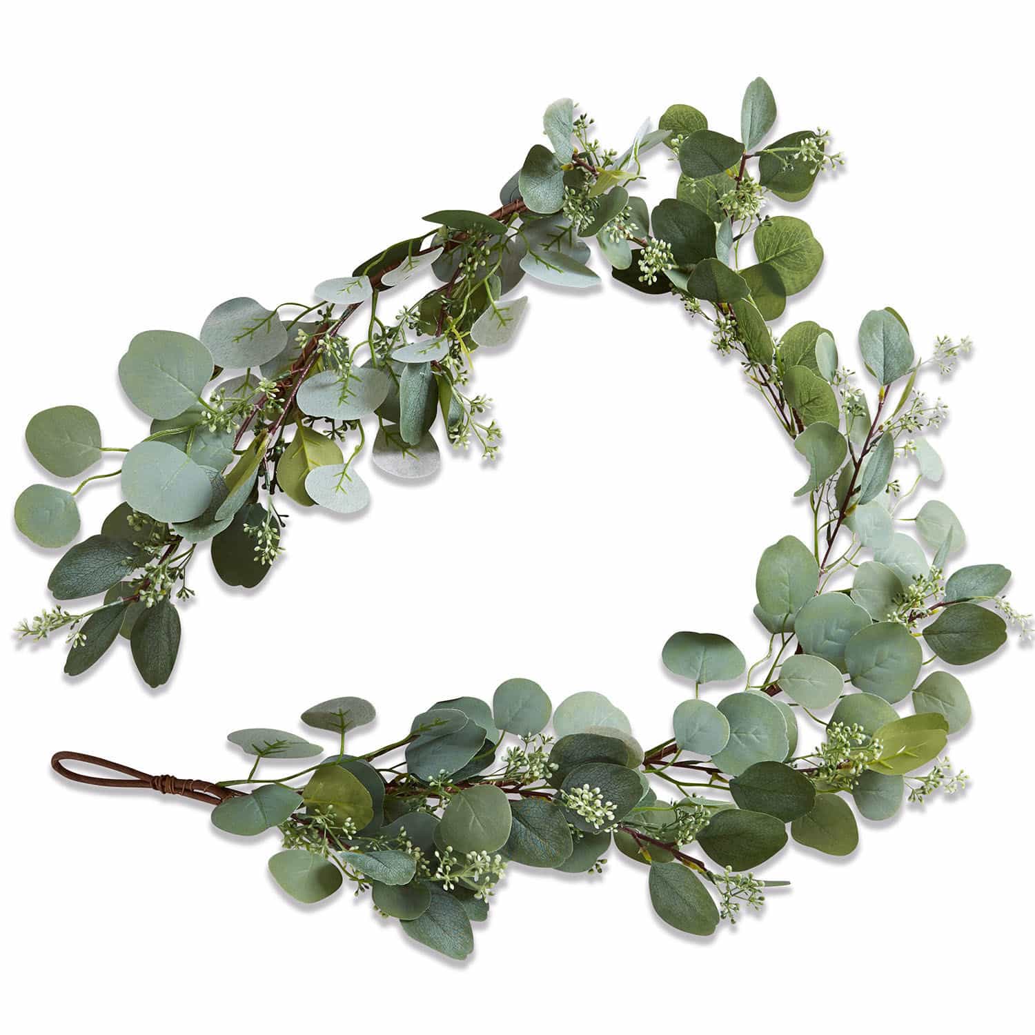 Guirnalda Xantos Corona decorativa de hojas verdes de eucalipto con pequeñas flores blancas para decoración interior