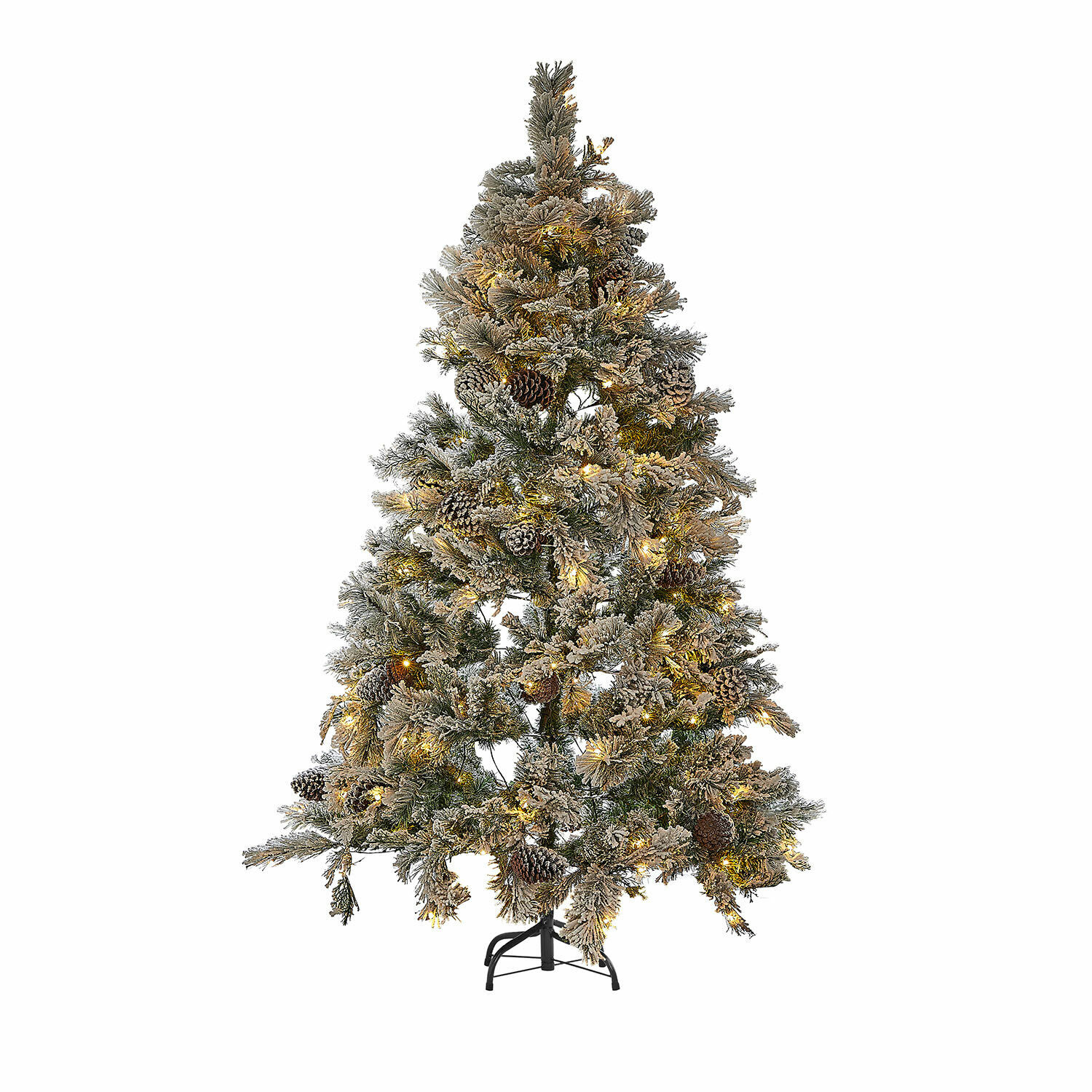 Árbol de Navidad Karélisse Árbol de Navidad artificial con ramas nevadas y piñas, decorado con luces LED cálidas