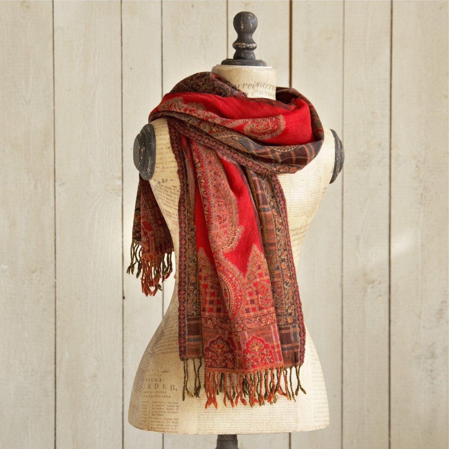 Chal Latette Bufanda roja con diseño paisley y flecos, material suave, accesorio de moda para otoño
