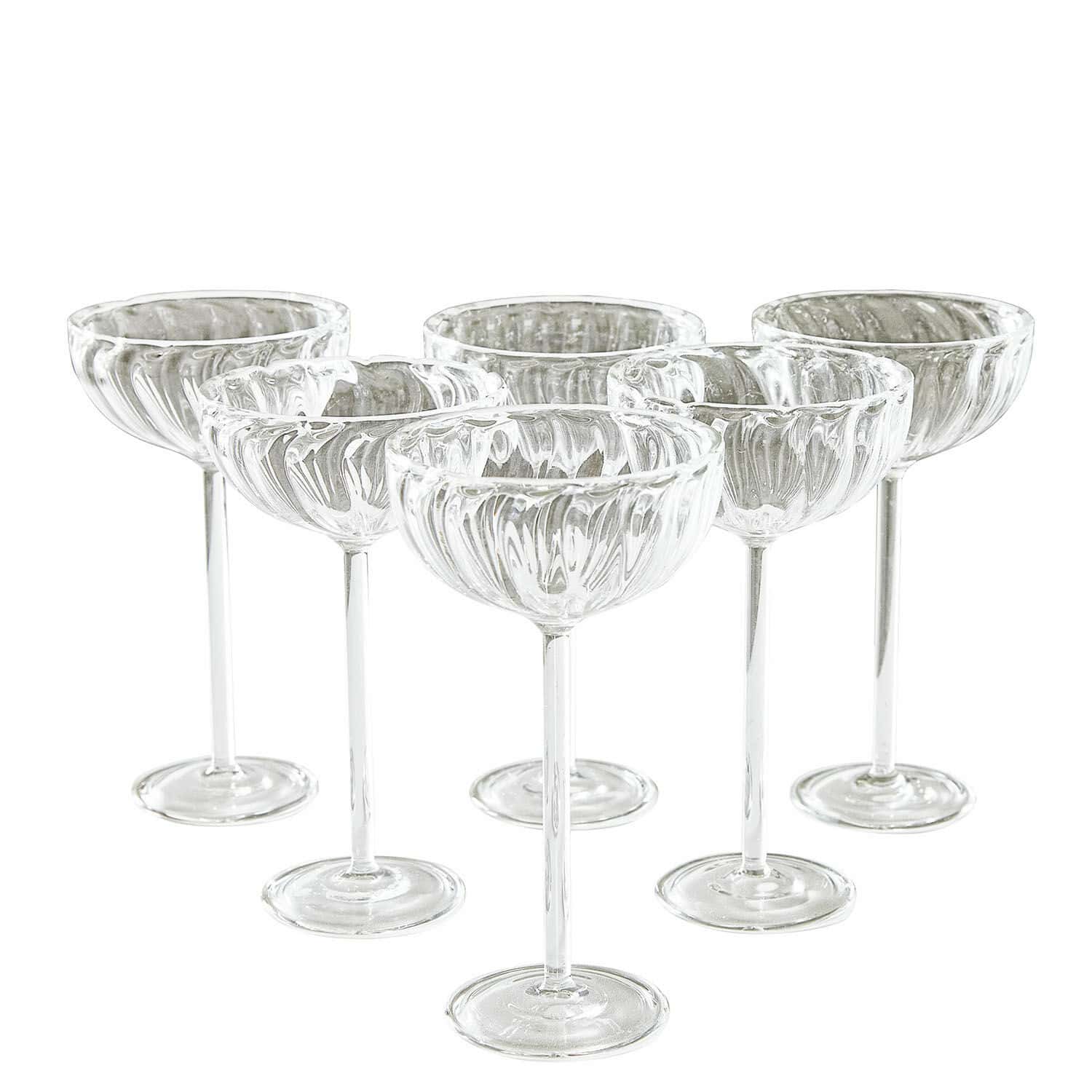 Set de 6 vasos Bavella Juego de seis copas de cóctel transparentes de vidrio con diseño decorativo