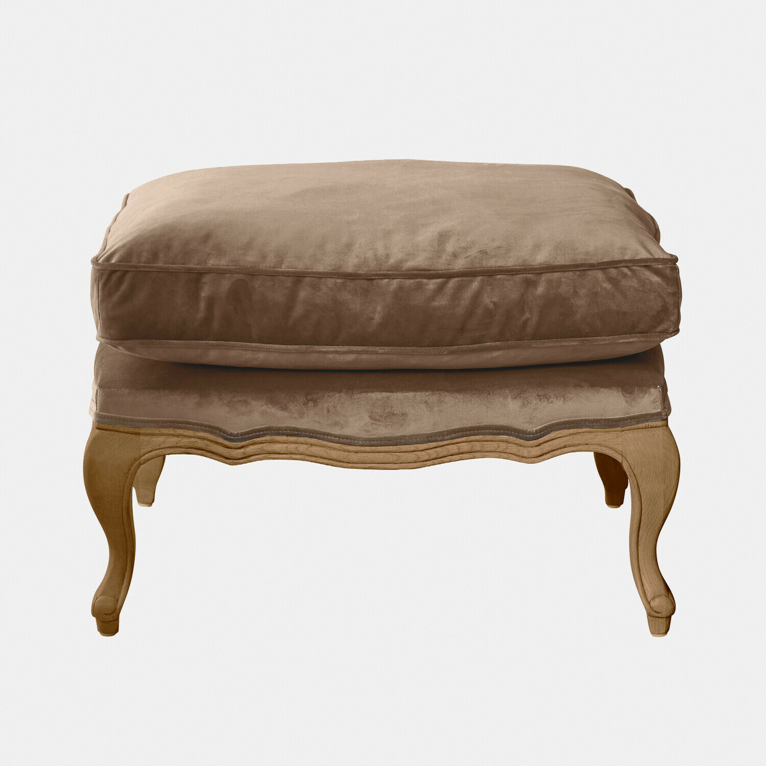 taupe/marrón Reposapiés Corlay con patas de madera y cojín de terciopelo marrón topo suave y cómodo