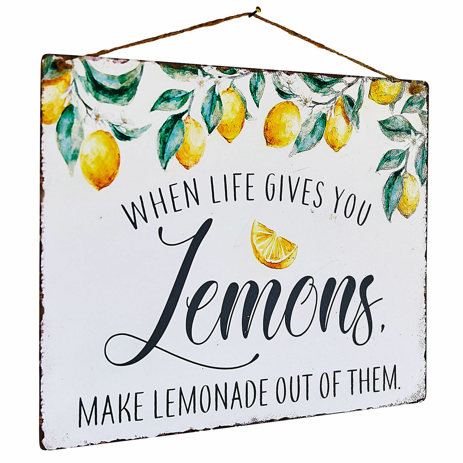 Letrero decorativo Palerina Cartel metálico decorativo con diseño de limones y texto sobre hacer limonada