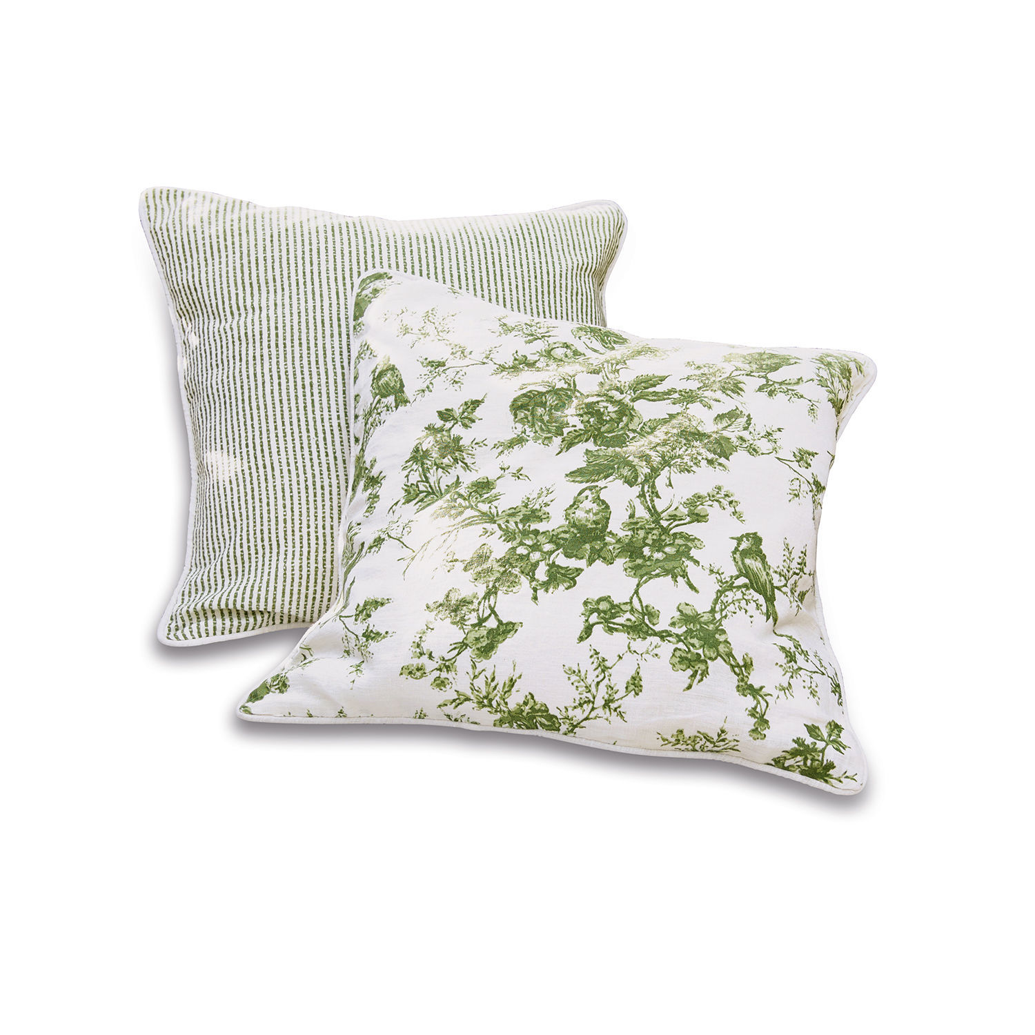 Set de 2 fundas de cojín Mercier Conjunto de dos cojines decorativos de algodón con motivos verdes de plantas y rayas para salón