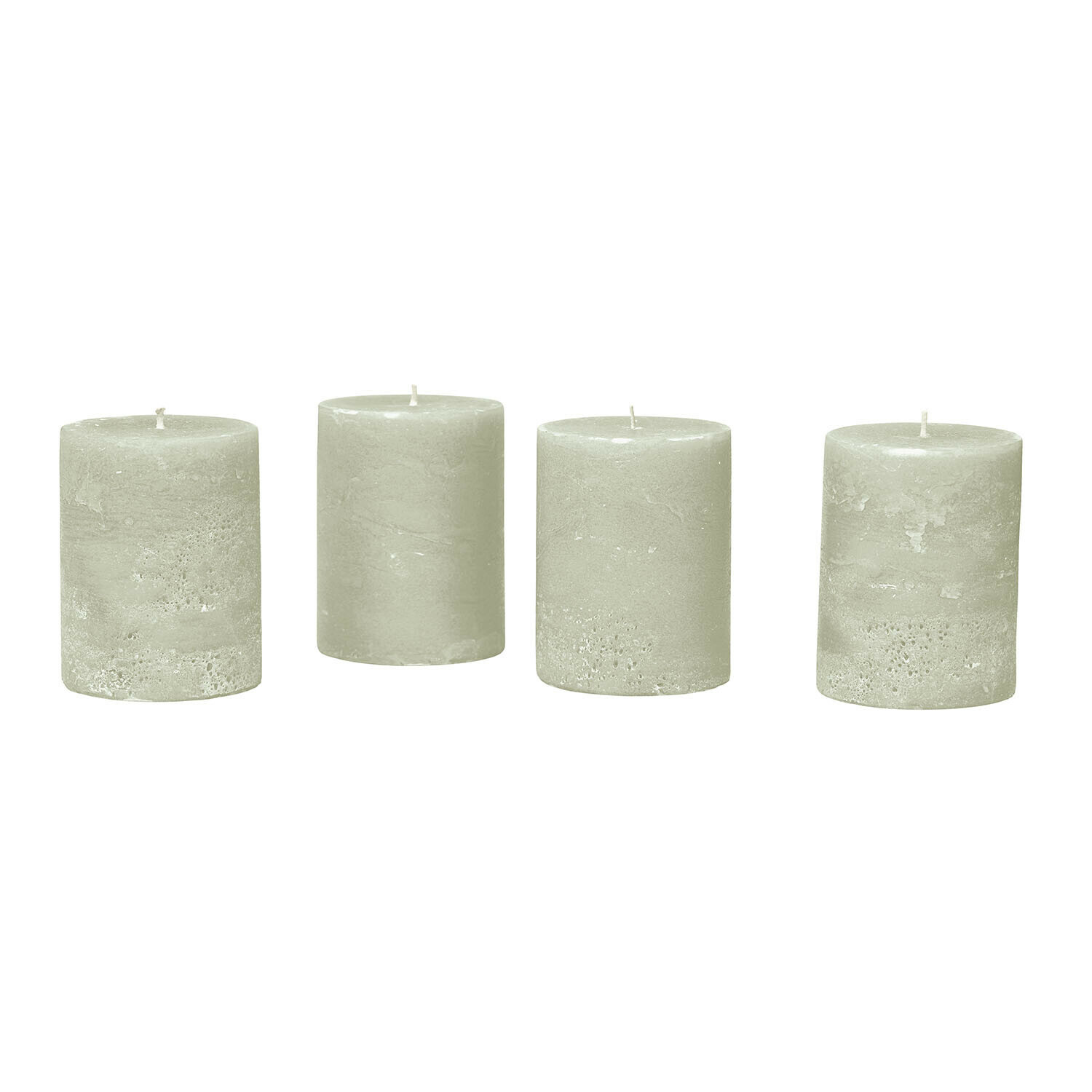 Set de 4 velas Virrans Conjunto de cuatro velas grises de cera con textura rústica para decoración interior