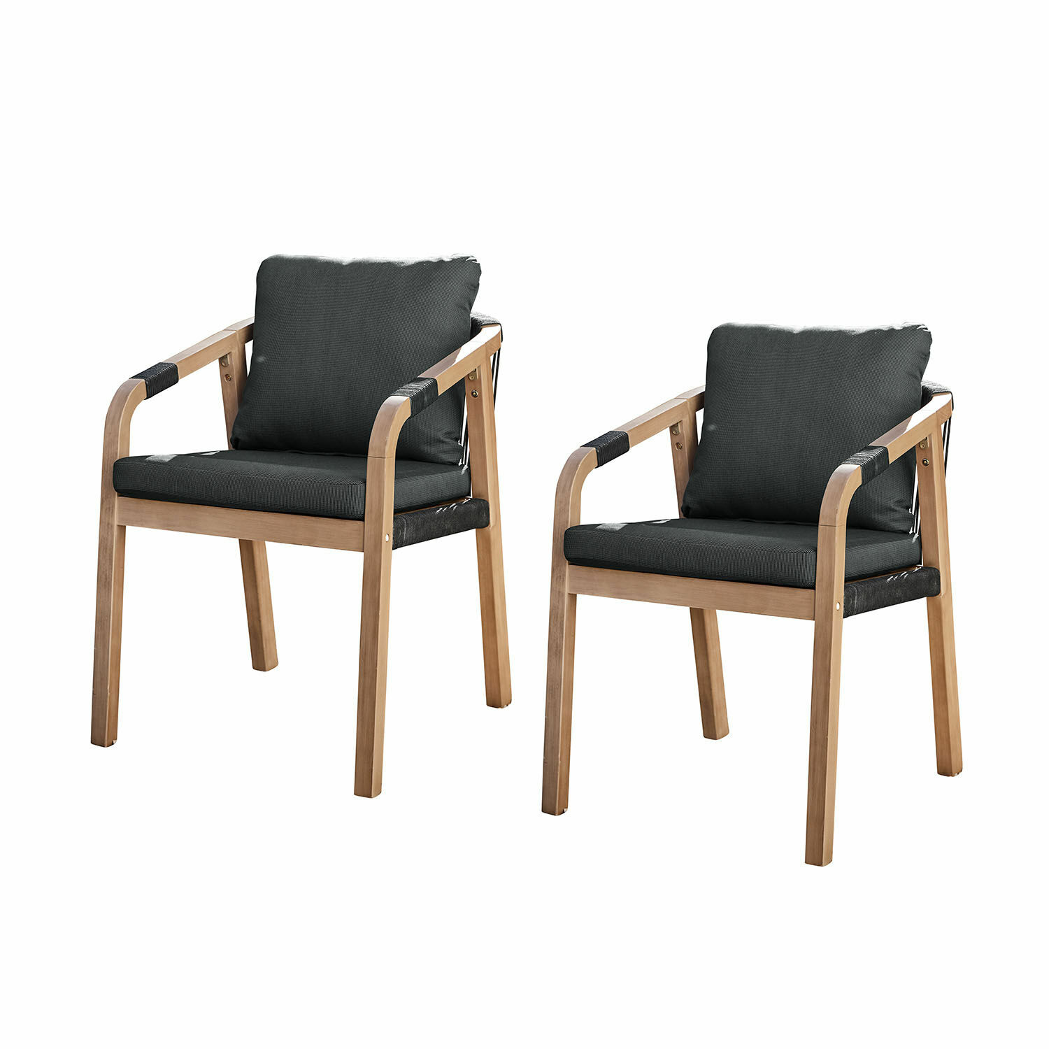 marrón/negro Conjunto de dos sillas Kennedy de madera FSC marrón con cojines negros, muebles cómodos para salón