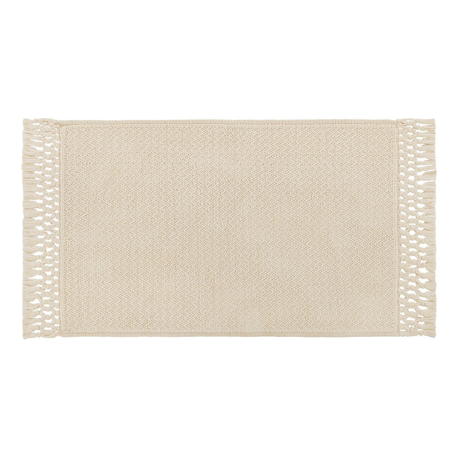 Alfombrilla de baño crema Faelwyn de material suave con flecos decorativos, ideal para baño