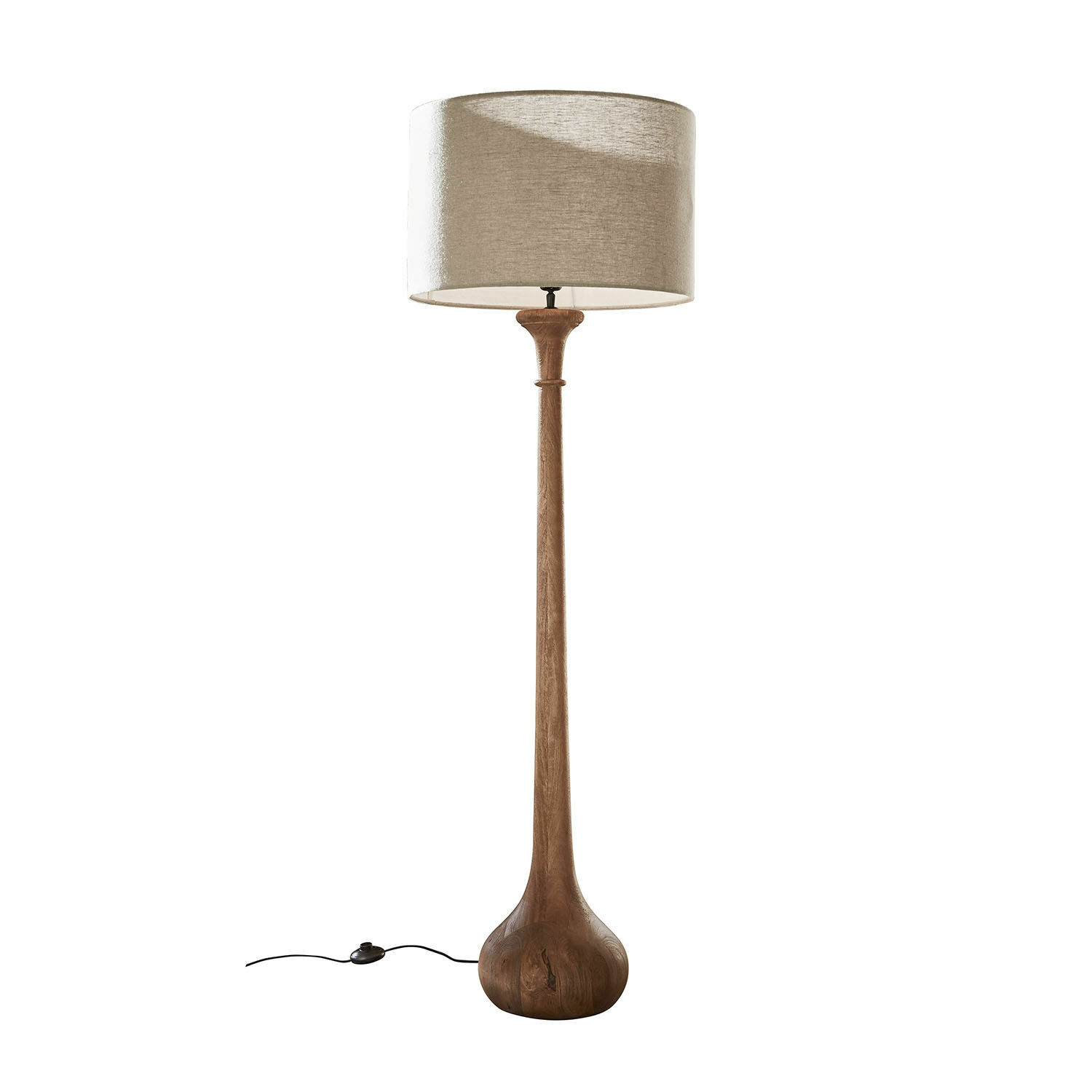Lámpara de pie Andrées Lámpara de pie con base de madera y pantalla beige, diseño moderno para salón