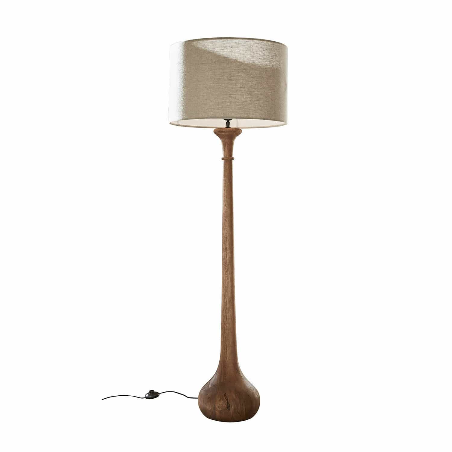 Lámpara de pie Andrées Lámpara de pie con base de madera y pantalla beige, diseño moderno para salón