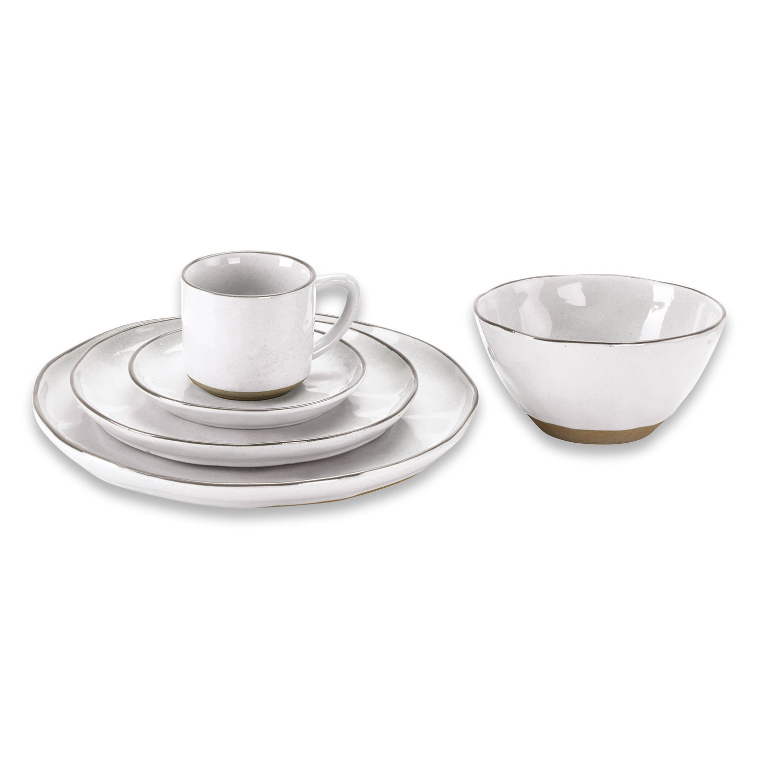 blanco Juego de vajilla Biarritz blanco de cerámica de 30 piezas con platos, cuencos y tazas para uso diario