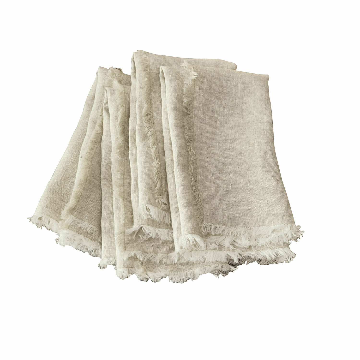 lino Set de 4 servilletas Largo de lino beige natural con flecos, decoración de mesa