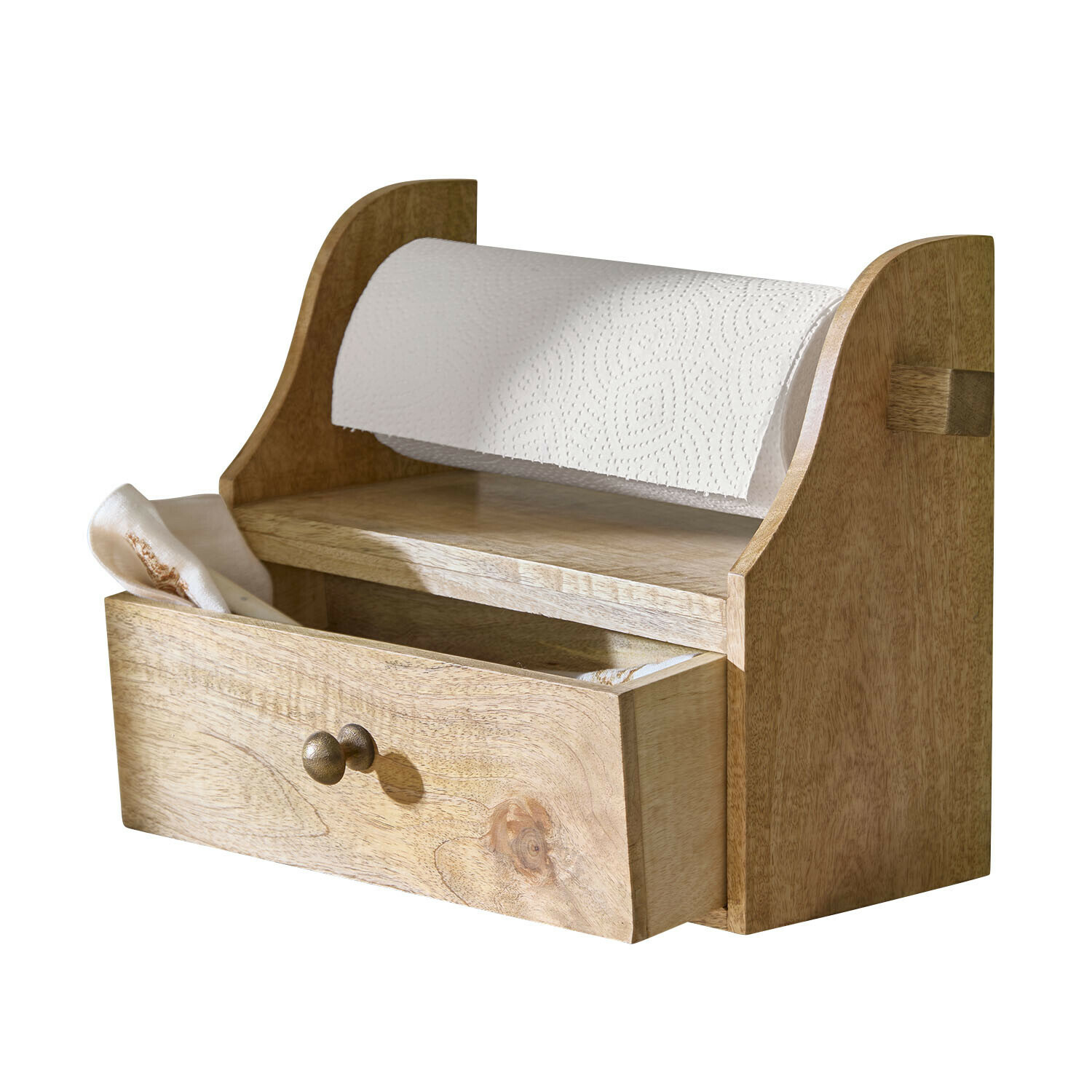 Organizador Roisenn Soporte de madera natural para papel de cocina con cajón para guardar utensilios de cocina