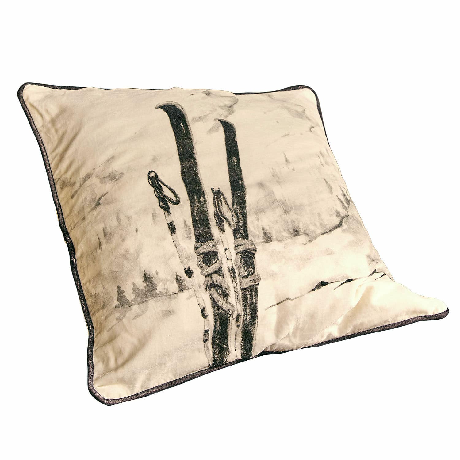 Funda de cojín Finorel Cojín beige de algodón con diseño de esquís, decoración de invierno para el hogar