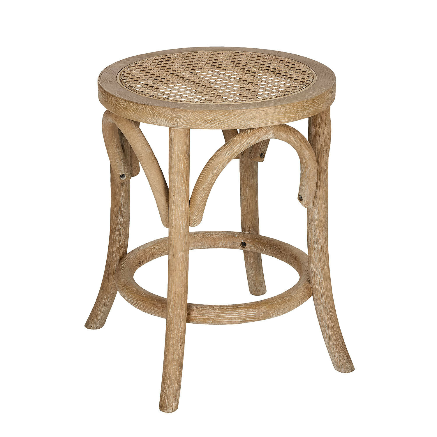 marrón Taburete Kary marrón de madera con asiento de rejilla, mueble rústico para interiores y jardín