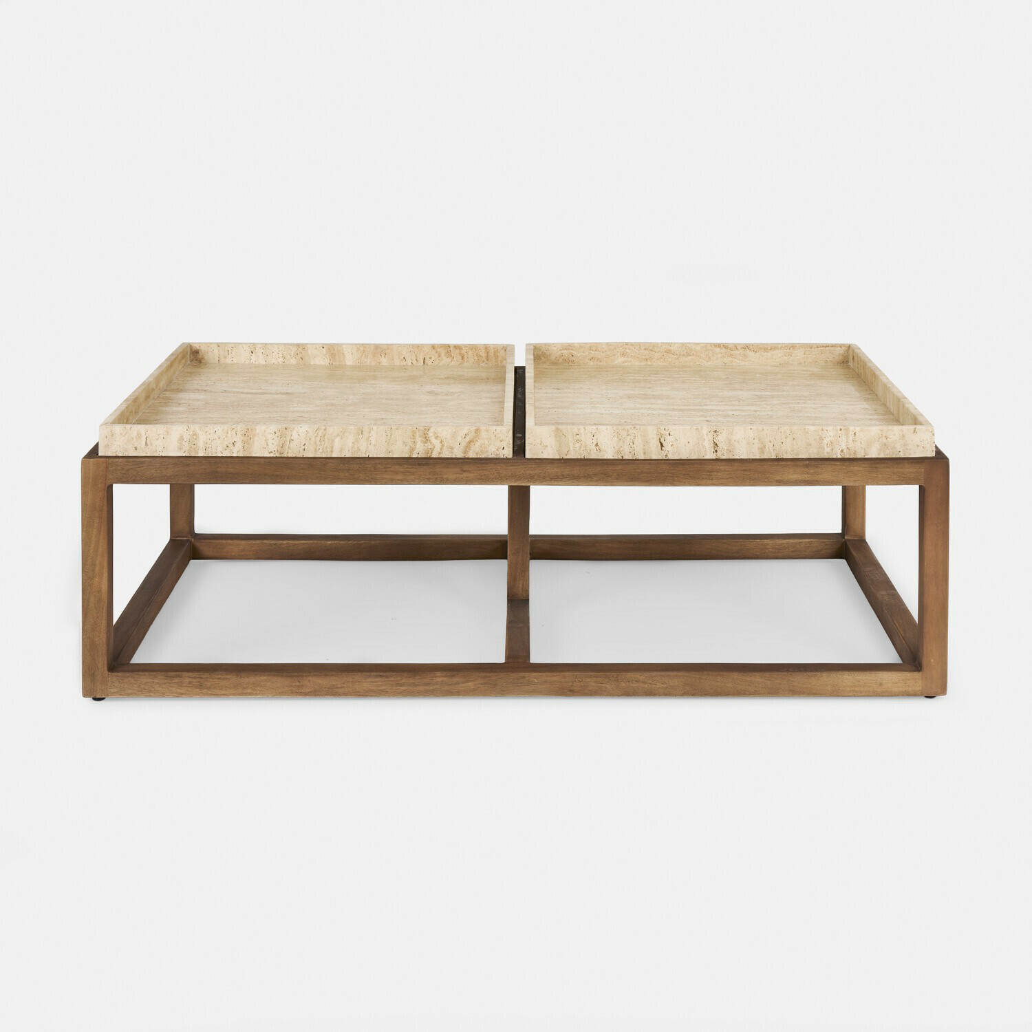 Mesa de centro Edwyn Mesa de centro de madera clara con superficie de mármol beige, diseño moderno para salón