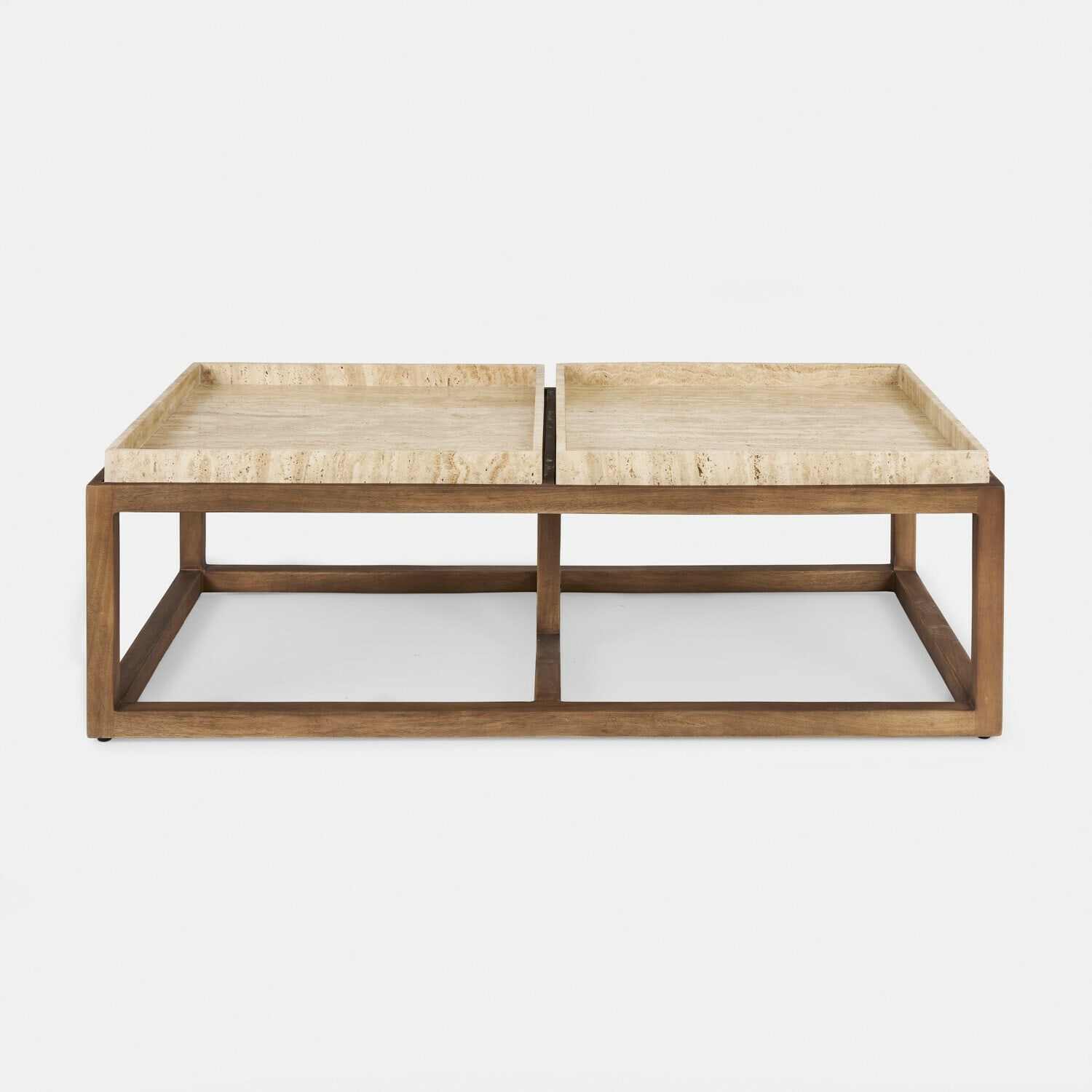 Mesa de centro Edwyn Mesa de centro de madera clara con superficie de mármol beige, diseño moderno para salón
