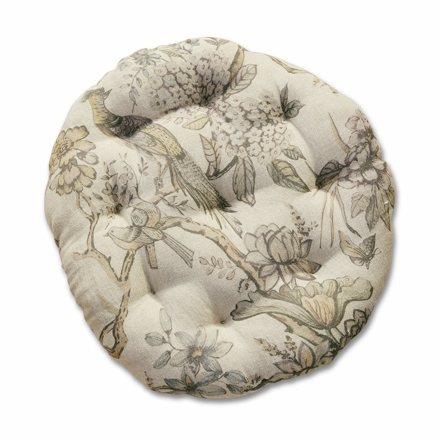 Cojín del asiento Kayla Cojín redondo de algodón beige con diseño floral y de pájaros para silla cómoda