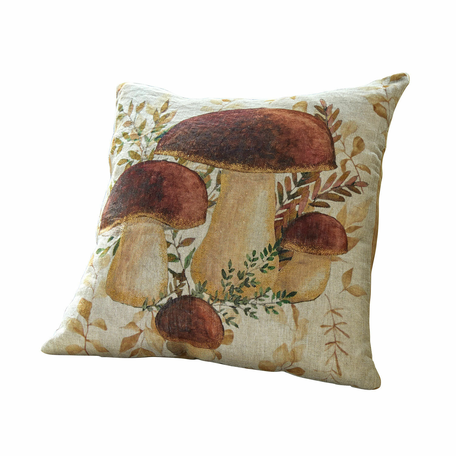 Funda de cojín Harvelle Cojín decorativo de lino con diseño de setas en tonos marrones y beige para el hogar