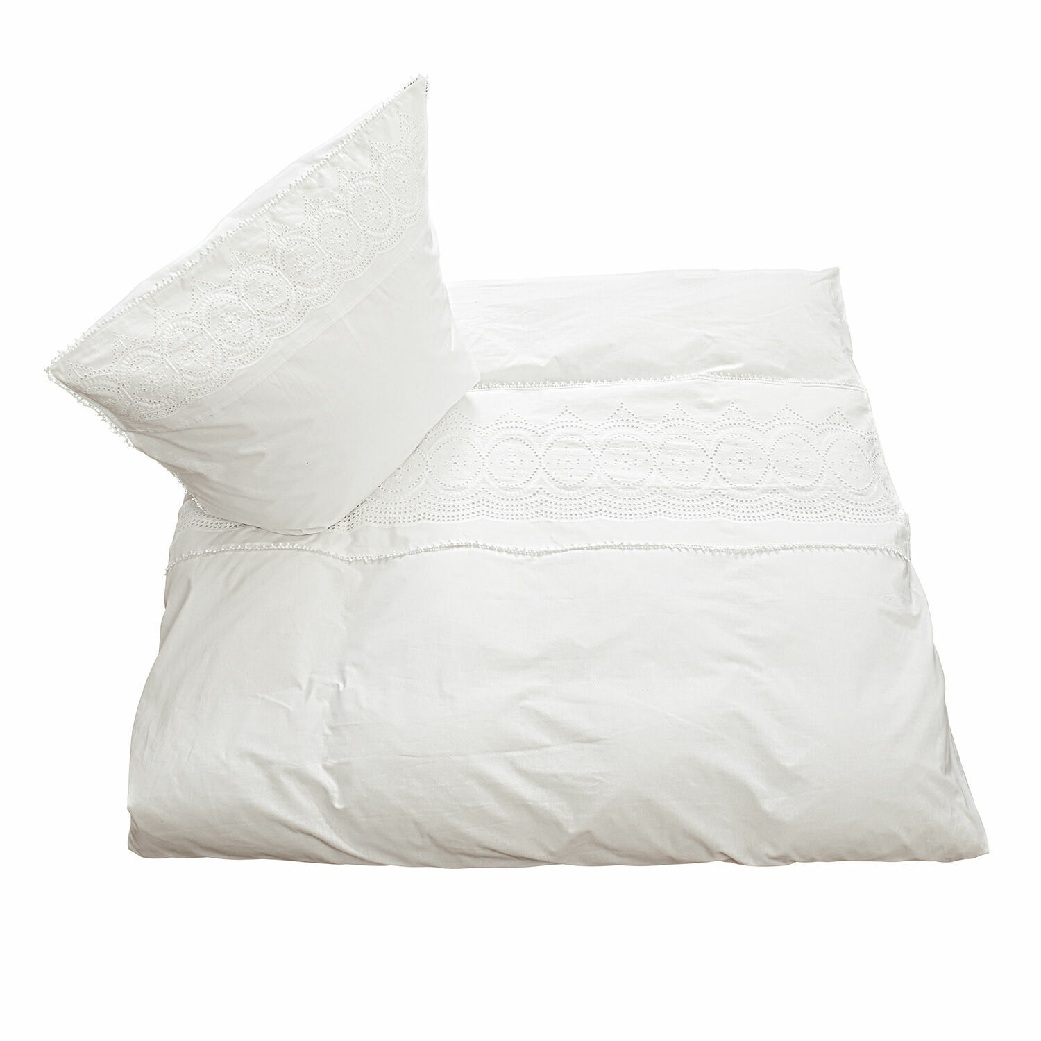 Ropa de cama Norelle Ropa de cama blanca de algodón con bordado delicado y diseño de encaje, suave y elegante