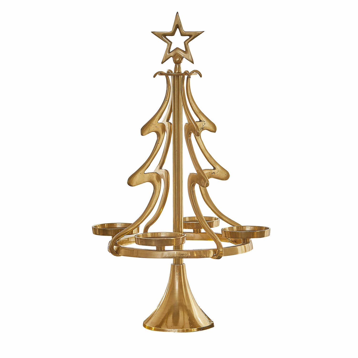 dorado Soporte dorado de metal para corona de adviento con forma de árbol y cuatro portavelas