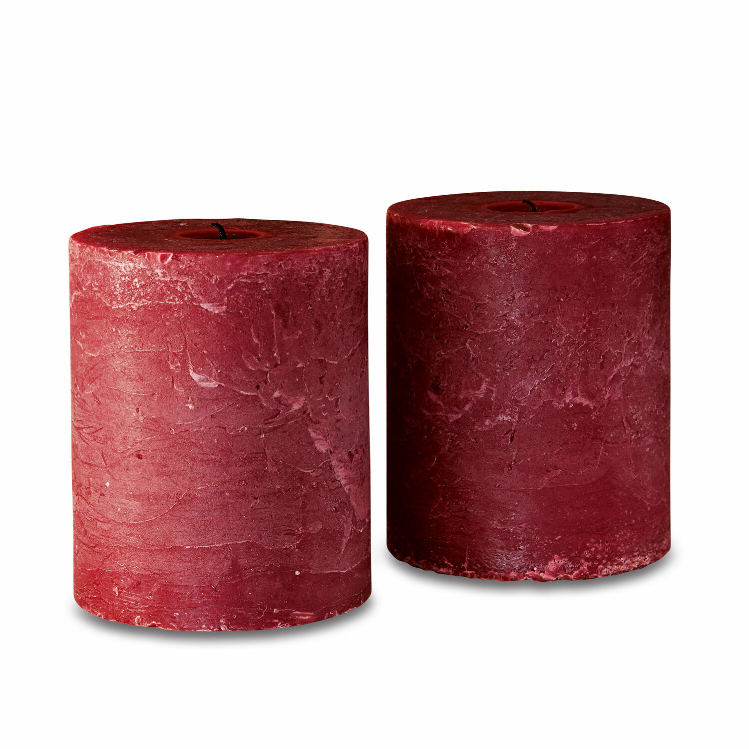 rojo Set de dos velas rojas de cera con textura rústica para decoración del hogar