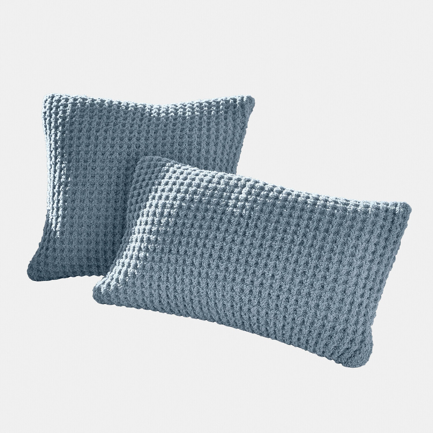 Set de 2 fundas de cojín Ysilda Dos cojines azules de tejido suave y trenzado con textura de gofre para decoración del hogar