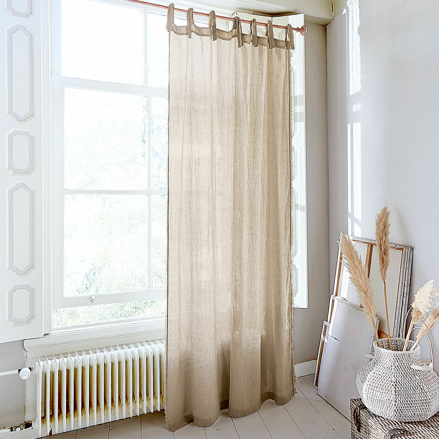 Cortina Jovis Cortina de lino beige con presillas, material natural, decoración de ventana para salón