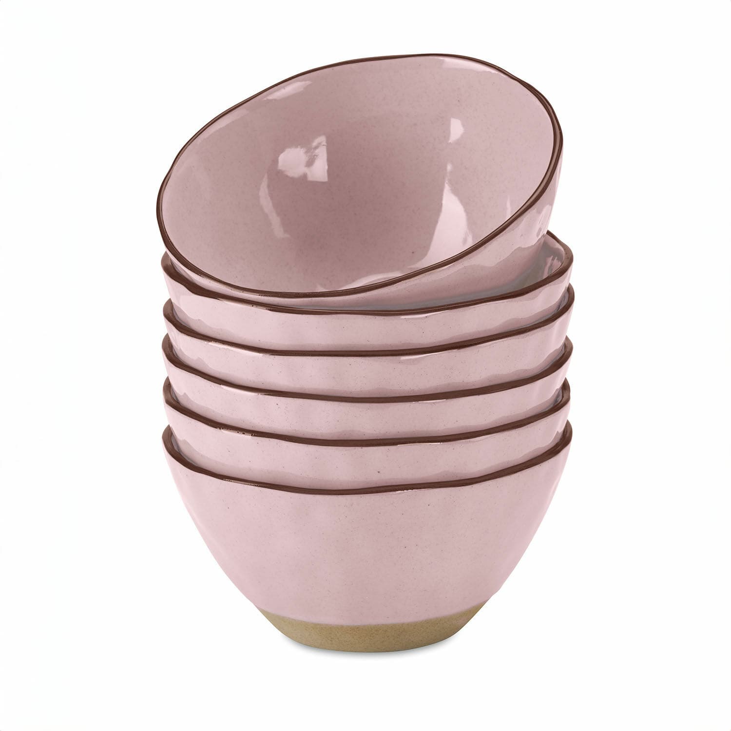 Set de 6 boles Biarré Conjunto de cinco cuencos de cerámica rosa con borde marrón para cocina y comedor