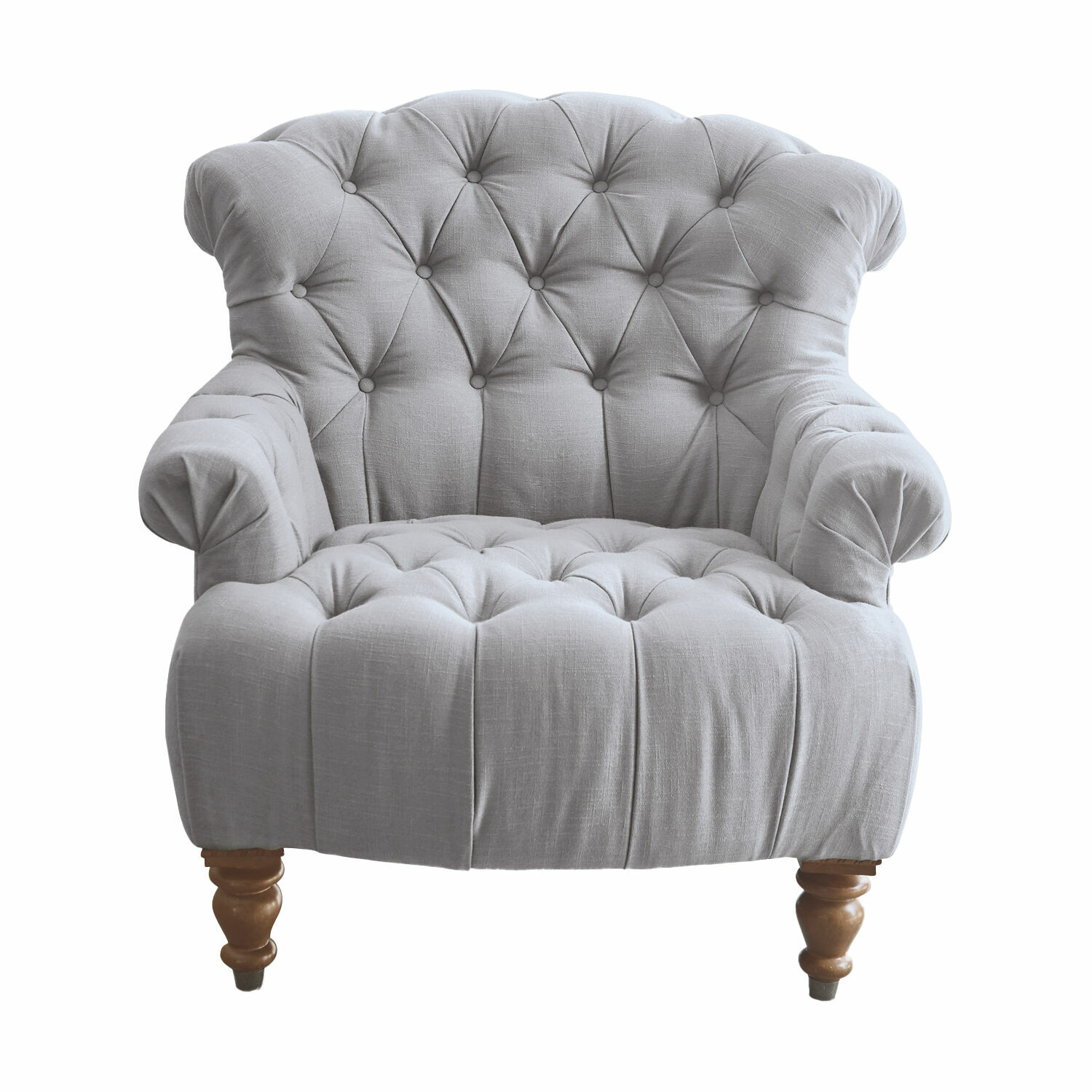 gris azulado Sillón Springfield gris de tela con respaldo capitoné y patas de madera para salón