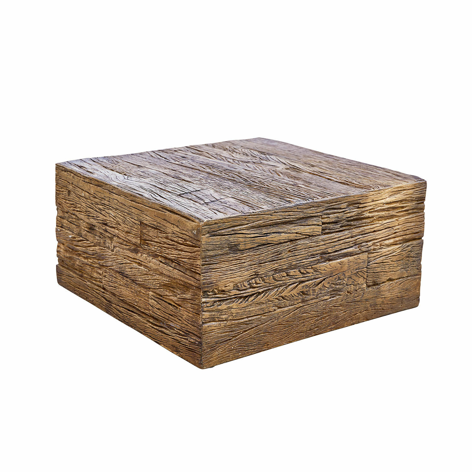 Mesa de centro cuadrada de madera marrón con textura rústica para sala de estar