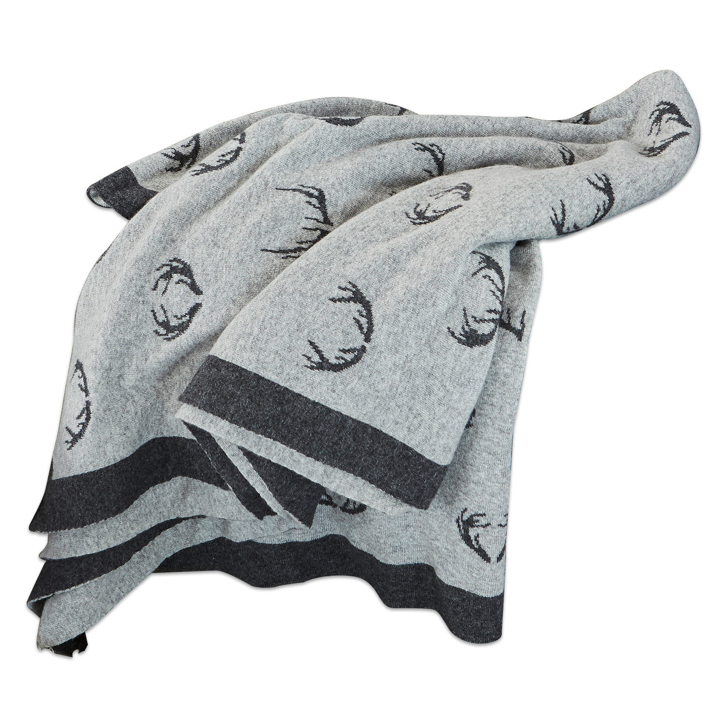 Manta reversible Lodge Manta gris con diseño de astas negras y borde oscuro, tejido suave para decoración del hogar