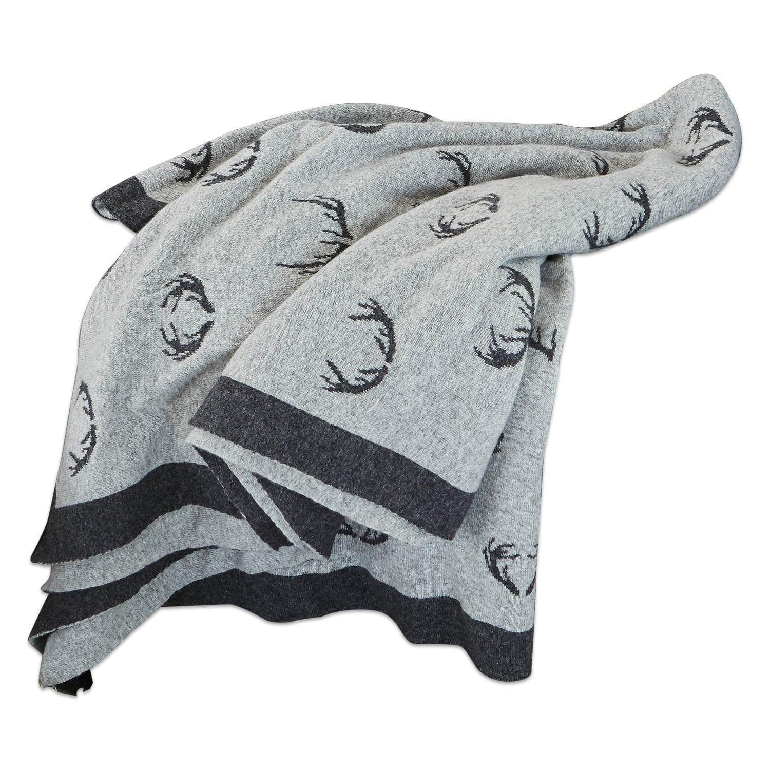 Manta reversible Lodge Manta gris con diseño de astas negras y borde oscuro, tejido suave para decoración del hogar