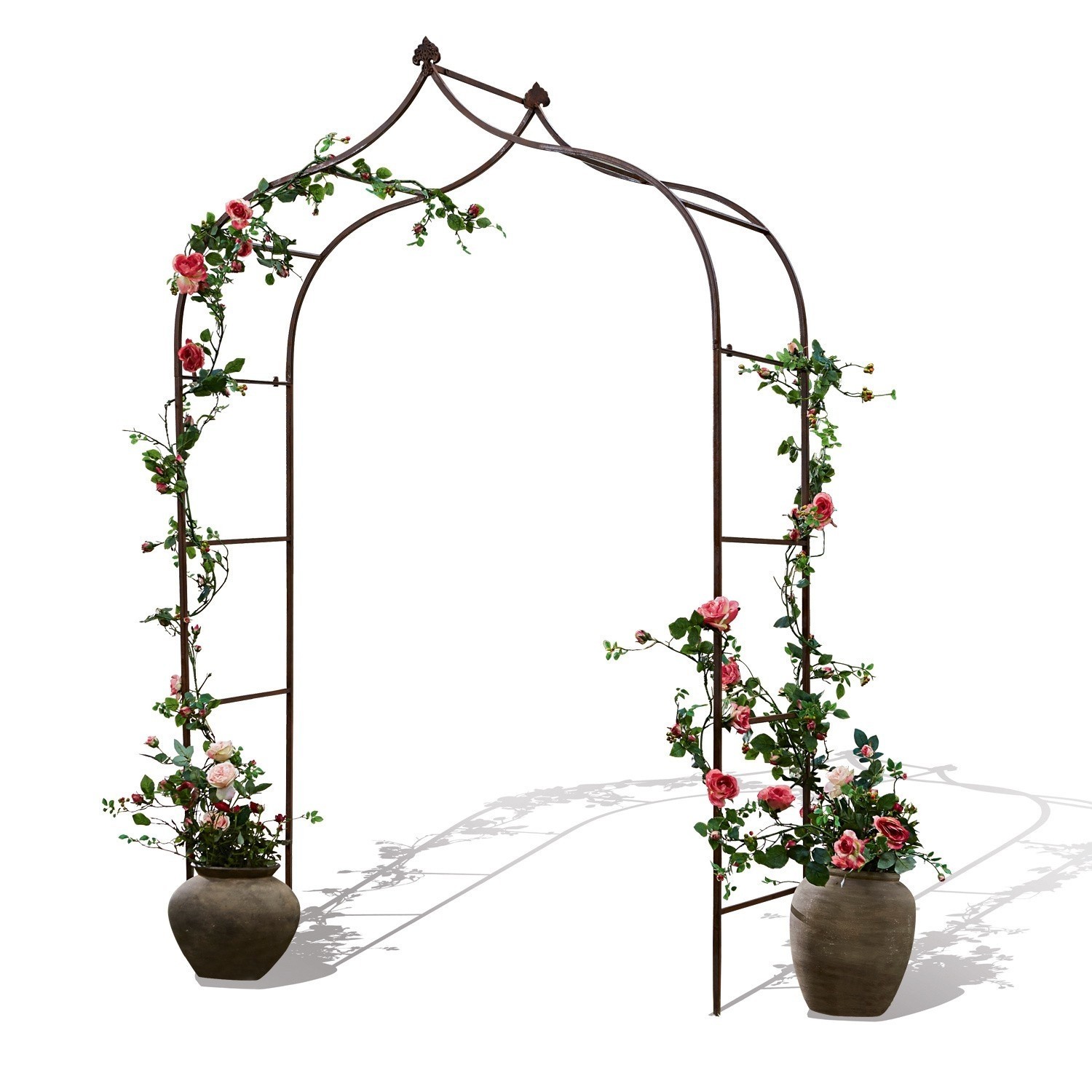 marrón Arco de jardín Dimarus de metal marrón con rosas y macetas, soporte decorativo para plantas trepadoras