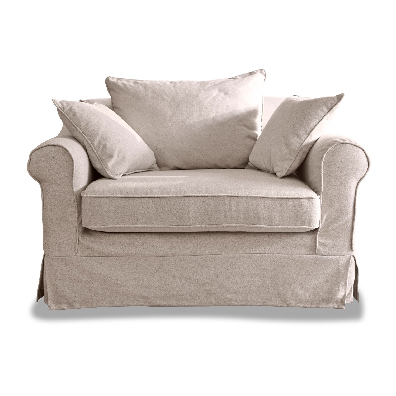 lino Sillón Folsom de lino beige, suave y cómodo, ideal para salón, material natural