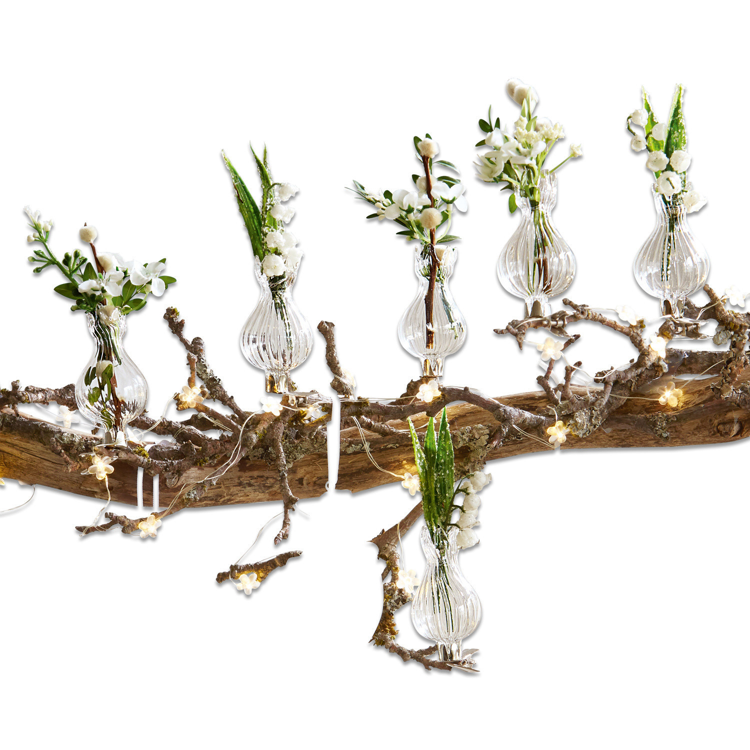 Set de 6 jarrones Josephine Jarrones de cristal con flores blancas sobre rama con luces LED decorativas en estilo natural
