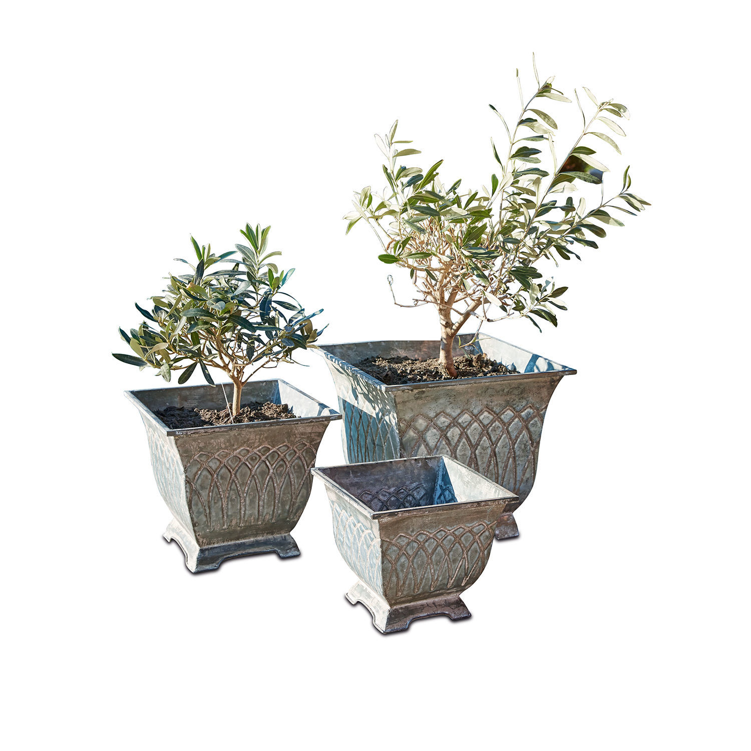 Set de 3 macetas Klaireau Conjunto de tres macetas metálicas estilo vintage con plantas, decoración para jardín y hogar