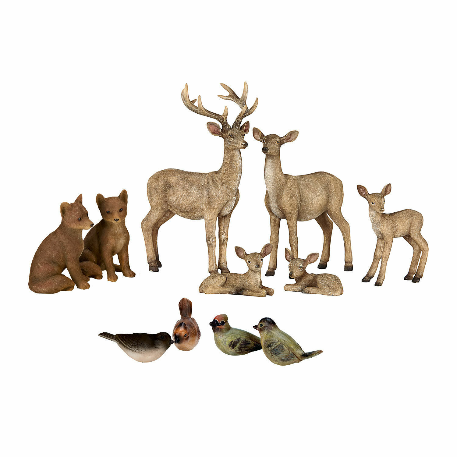 Set de 11 animales del bosque Pluvet Conjunto de figuras decorativas de animales del bosque en colores naturales para decoración interior