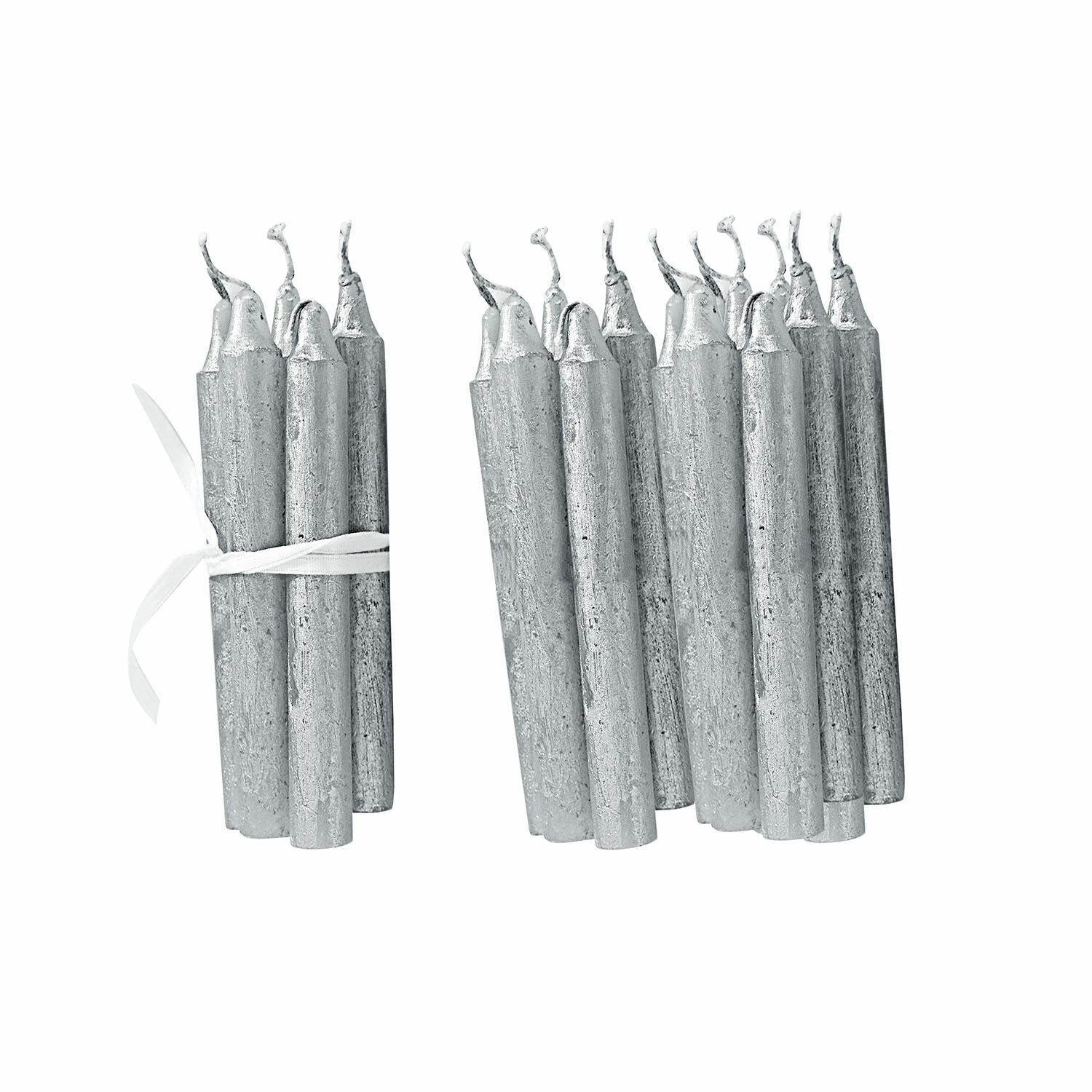 Set de 20 velas plateadas Noufa con acabado metálico, perfectas para decoración y celebraciones