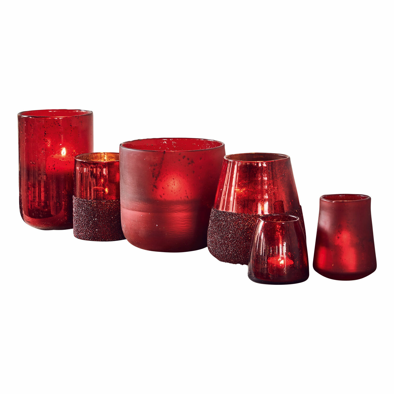 rojo Set de 6 portavelas de vidrio rojo Paro para decoración y ambiente acogedor en interiores