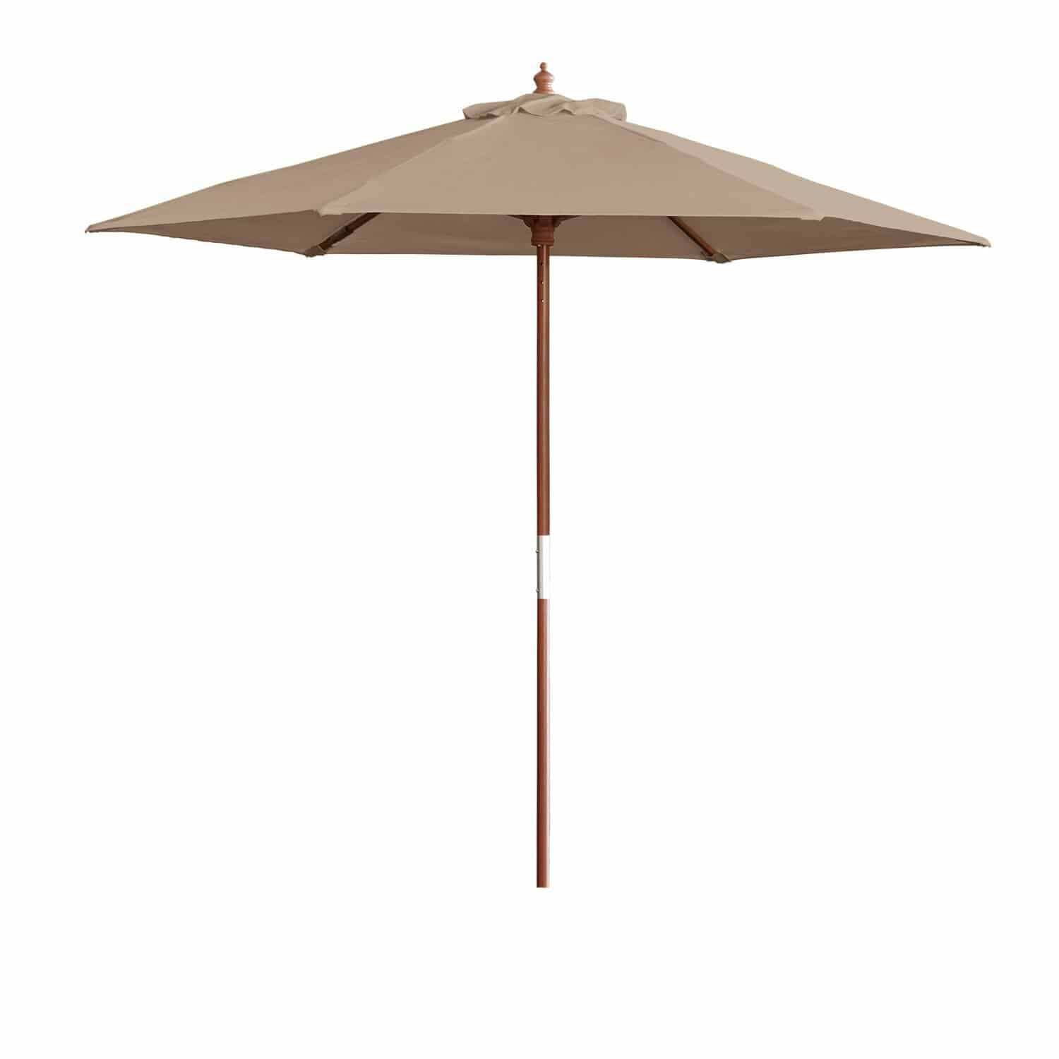 taupe Sombrilla de jardín Enfield color taupe con estructura de madera, ideal para terraza y protección solar